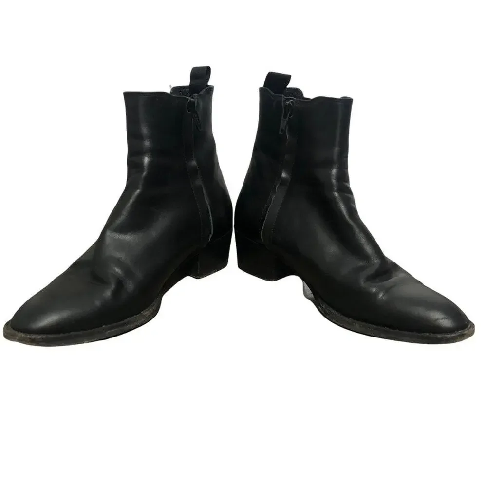 More Than Yesterday Women's Black Leather Heeled Bootie SIZE 37 / US 6.5